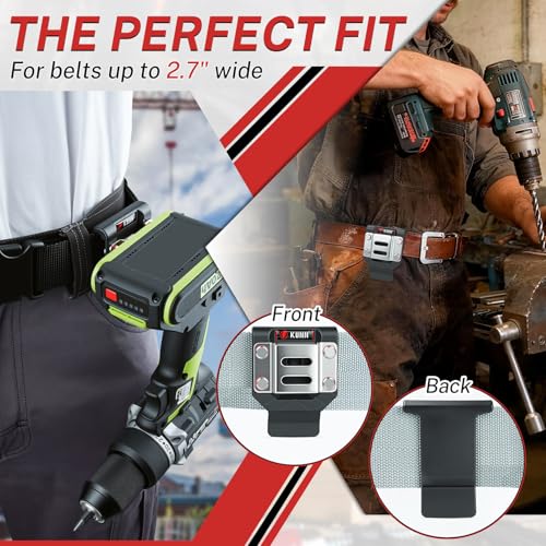 KUNN 3-Pack Professional Drill Holder Set, Bulk Drill Belt Clips & Tape Measure Holsters + Tape Measure Holder for Belt Universal Clip Fits Wide 2.7" Belts