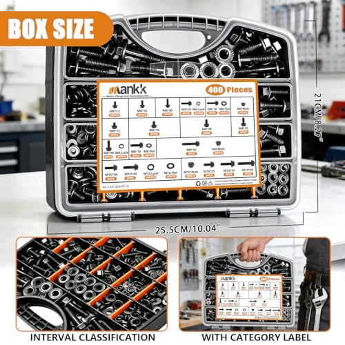 mankk 1015PCS M3 Screws Kit 400PCS Metric Grade 10.9 Flange Bolts and Nuts