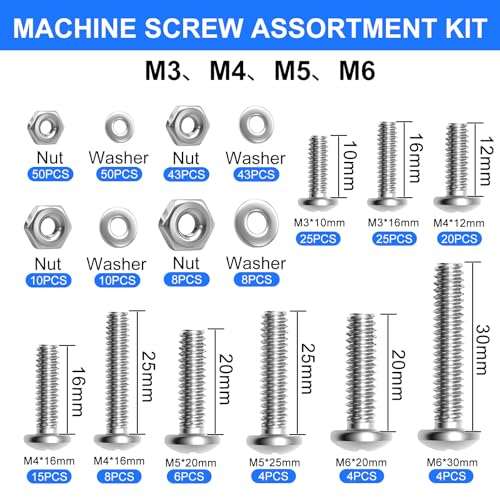 730Pcs Machine Screws Nuts and Bolts Assortment Kit, 304 Stainless Steel Bolts 16 Sizes #4-40#6-32#8-32#10-24 Phillips Pan Head Hardware Screws + 333Pcs Machine Screws