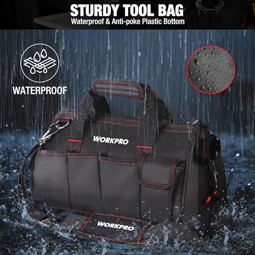 WORKPRO 16-inch Close Top Wide Mouth Tool Storage Bag with Water Proof Rubber Base, W081022A, 16" 16inch