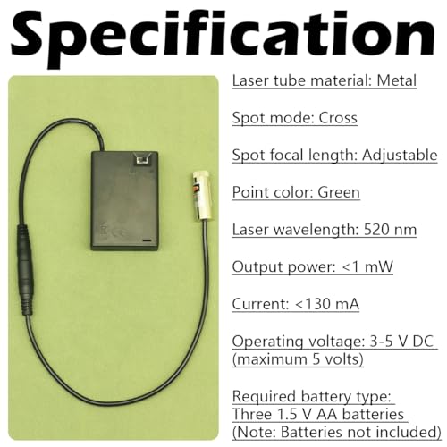 CTRICALVER Laser Module (Light Source Shape: Green Cross) Adjustable Focal Point Kit, 3-5V Industrial Laser Module Diode 2.1mm DC Plug 520nm + Power Supply Kit