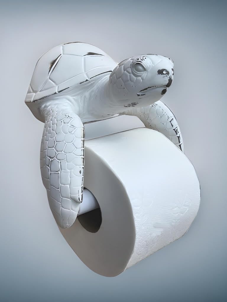 Sea Turtle Wall Mount Toilet Paper Roll Holder Rustic Beach Coastal Decor - Distressed White Finish