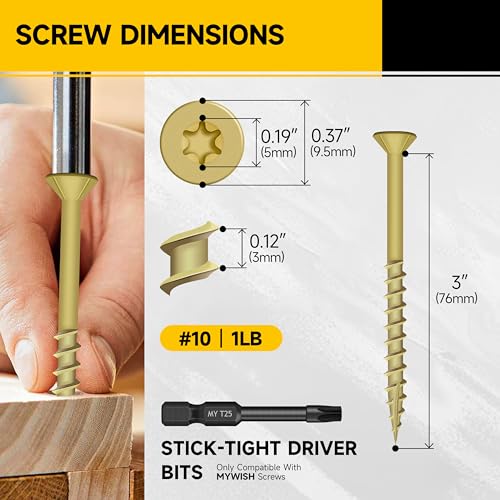 Mywish (50Sets) 3/8" x 3" Lag Bolts & 65Pcs Wood Screws #10 x 3 1lb Box, Deck Screws 3 Inch, T25 Torx Drive Head, Outdoor Construction Screws, 3/8 inch Lag Screws Bolts for Wood