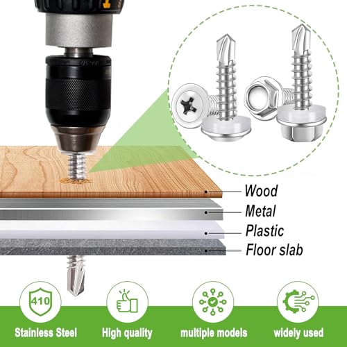 mxuteuk #8#10 Self Tapping Screws,410 Stainless Steel Self Drilling Screws for Metal,Truss Head & Hex Head 1/2" to1-1/4'' Self Tapping Screw for Plastic