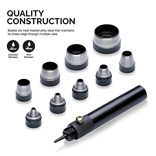 NEIKO 02614A Interchangeable Large Hollow Hole Punch Tool Set, 10 Piece, Gasket Maker, Heavy Duty Gasket Punch Set, Includes Hole Puncher Tool Carrying Case, Leather Punch Set 10 Piece Set