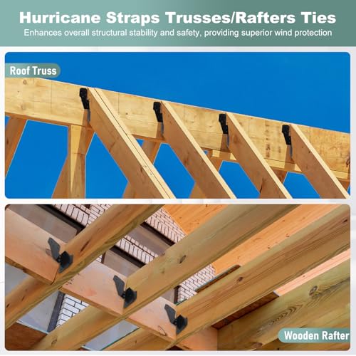30 Pack Heavy Duty Hurricane Ties with Black Powder-Coated, Hurricane Straps Trusses/Rafters Ties Brackets Joist Hangers for Wood, Shed, Roof 30