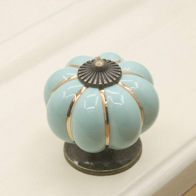 Yusheng 12 Pack Vintage Ceramic Pumpkin Cabinet Knobs, Kitchen Cabinet Drawers Dresser Cupboard Pull Handles Door Pulls with 3 Kinds of Screws (12 Pack, Sky Blue)