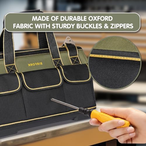 Heavy-Duty Tool Bag with 16 Pockets, 16-Inch Waterproof Tool Organizer with Reinforced Base, Adjustable Shoulder Strap, for Electricians, Carpenters, DIY Projects, Father's Day Birthday Gift (Green) Green
