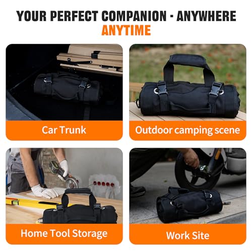 2-Piece Tool Bag Set – Heavy-Duty Roll-Up Waterproof Tool Organizer with 5 Compartments & Small Tool Pouch, Portable Foldable Tool Storage for Electrician, Mechanic, Carpenter, and DIY Projects