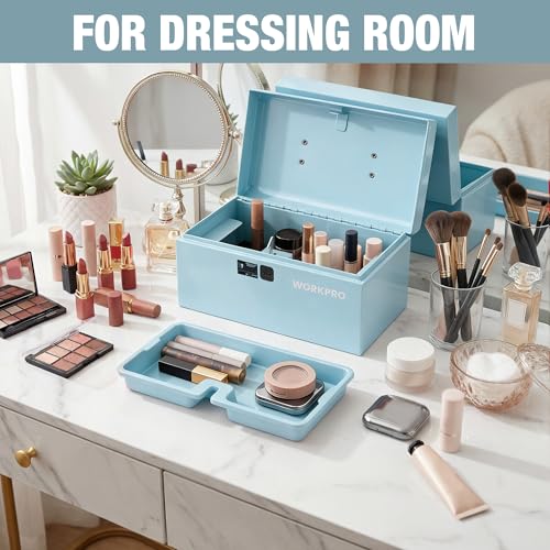 WORKPRO 10.8" Mini Metal Tool Box with Removable Tray Macaron Blue