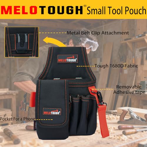 MELOTOUGH 2" Nylon Web Work Tool Belt for Men with Heavy Duty Quick Release Rugged Metal Buckle + Small Tool Pouch with Belt Clip, Pocket Tool Belt Pouch,Electrician Clip on Tool Pouch