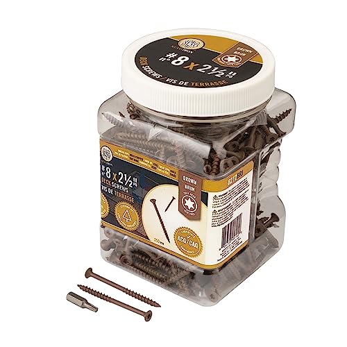 Nuvo Iron Deck Screws Jar #8 x 3 & #8 x 2 1/2" - 250 Count, Brown