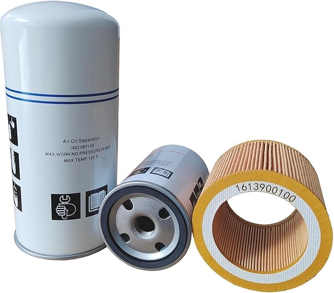 Filter Kit (Oil Separator 1622087100 + Oil Filter 1513033701 + Air Filter 1613900100) Compatible with Atlas Copco Air Compressor GX7 GX11 GA7 GA11, Replace 1622-0871-00 1513-0337-01 2901-0919-00