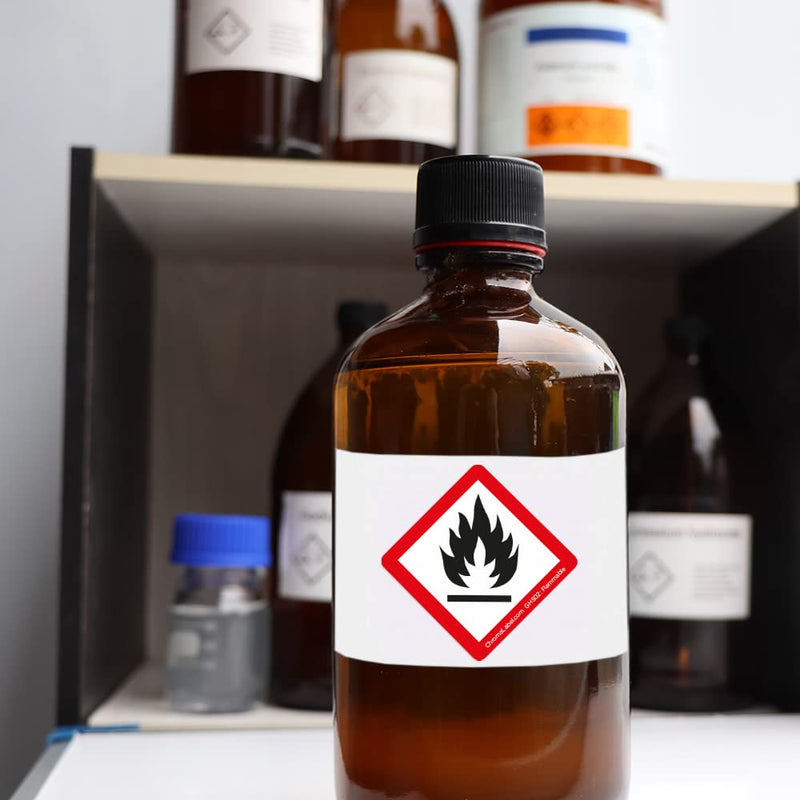ChromaLabel 1 Inch Permanent Durable Square D.O.T. Hazard Labels, GHS02: Flammable Pictogram, 250/Roll GHS02 - Flammable