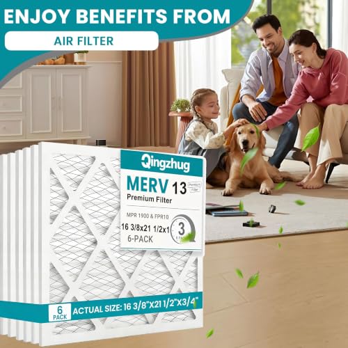 16 3/8x21 1/2x1 MERV 13 (6-Pack) Pleated Air Filter (Actual Size: 16 3/8"x21 1/2"x3/4") MPR 1900 & FPR 10, Furnace Air Filters 16 3/8x21 1/2x1 6-Pack