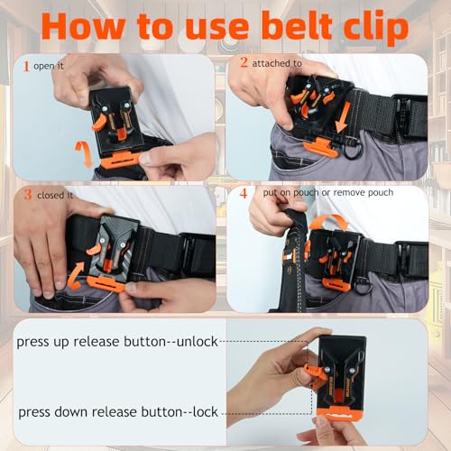 MELOTOUGH Small Tool Pouch with Quick Release Belt Clip,Tool Belt Pouch with Electrician Tape Thong Strap,Work Knee Pads for Men Women Construction, Flooring, Roofing - Comfortable and Non Slip(Black)