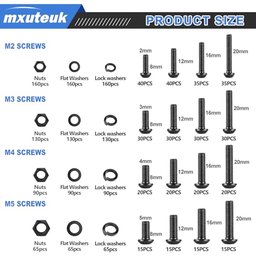 mxuteuk Metric Screw Assortment,M2 M3 M4 M5 Metric Bolt Assortment Kit,Button Head Socket Cap Screws Bolts Washers Nuts Kit,10.9 Alloy Steel Cap Screw Set with 4 Hex Wrench (1749PCS)