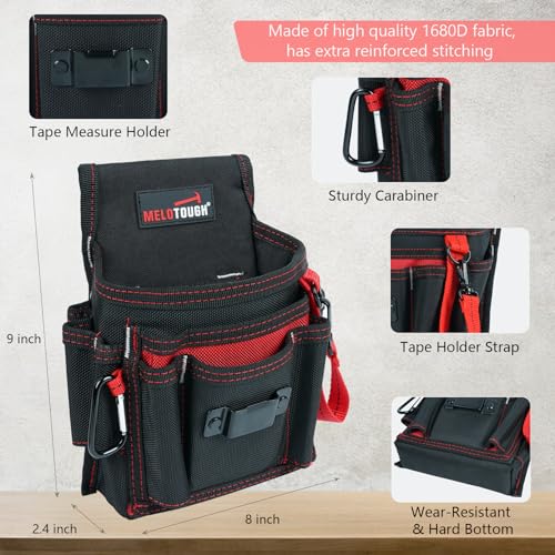 MELOTOUGH Tool Belt Suspenders Construction Work Suspenders with detachable phone holder comfortable foam shoulder padder (Red) + Small Tool Pouch for Tool Belt,Electrician Tool Pouch