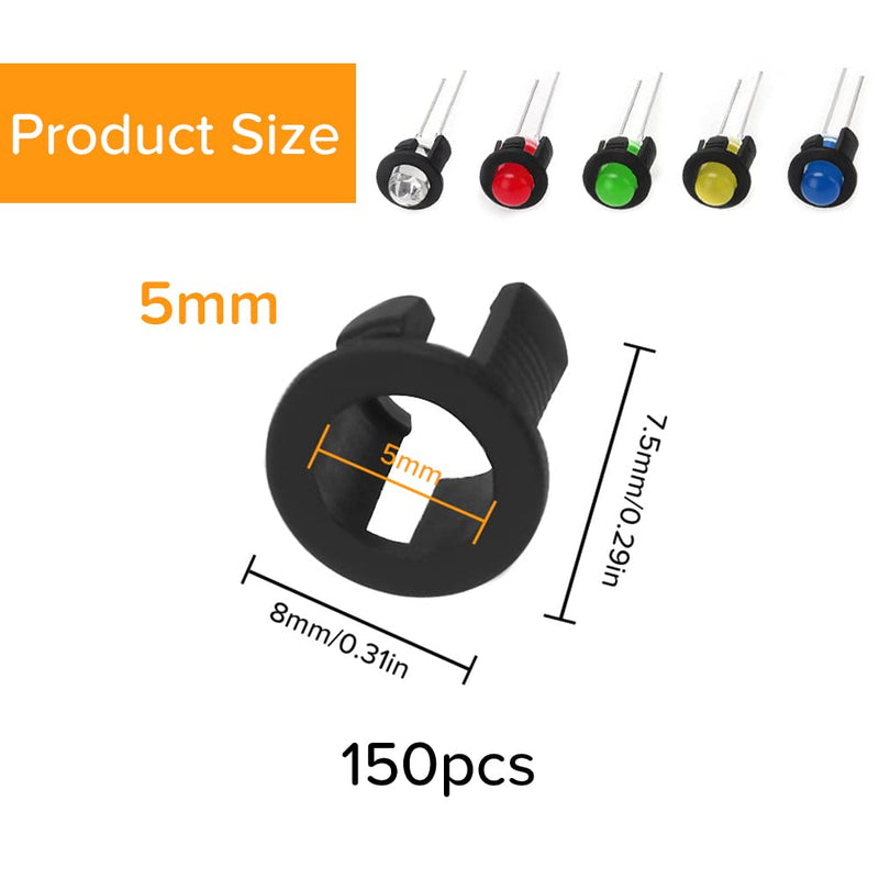 Lyeteung 150 pieces 5 mm plastic LED diode holder, LED lamp holder, clip bezel attachment diode holder, LED socket, LED installation clip, black 5 mm plastic - B