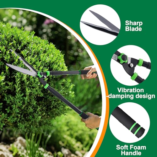 Hedge Shears 29.5" Manual Hedge Clippers with 15° Angle Precision Blades Plant Cutting Scissors for Trimming and Shaping Hedges, Shrubs, Boxwood, Tall Bushes
