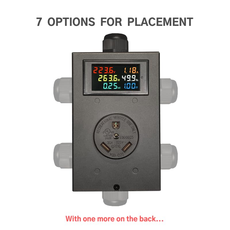TT-30 Outlet Meter Box Installation Kit Assembly Required for Custom Application w/Box, Recepticle, LCD Meter, Screws, Cable Gland 110-240v Ampmeter, Voltmeter, Monitor Energy Usage