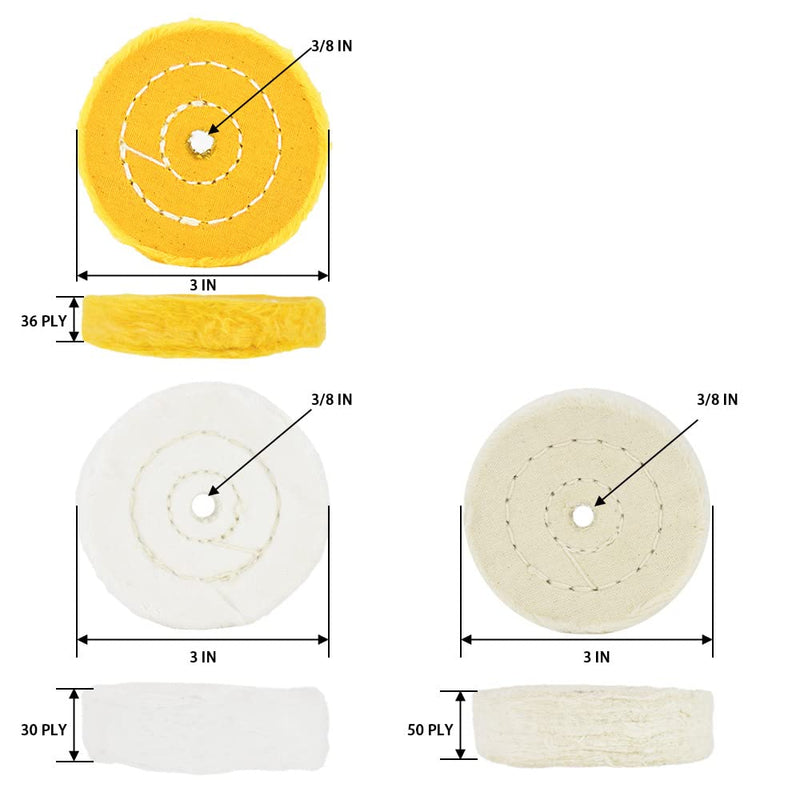 QZATACAEN 3" polishing pads polish soft (30 layers) / fine (50 layers) / medium (36 layers) / coarse 1/2" thick/rough 1/2" thick 3/8" mandrel hole with 2 sets 1/4 "Shank for drilling - 5pack…