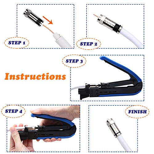Delgada Coaxial Cable Crimper Kit Coax Compression Tool RG6 RG59 RG11 Cable Crimping Tool Connector Kit with 20PCS F Compression Connectors DL-YGB