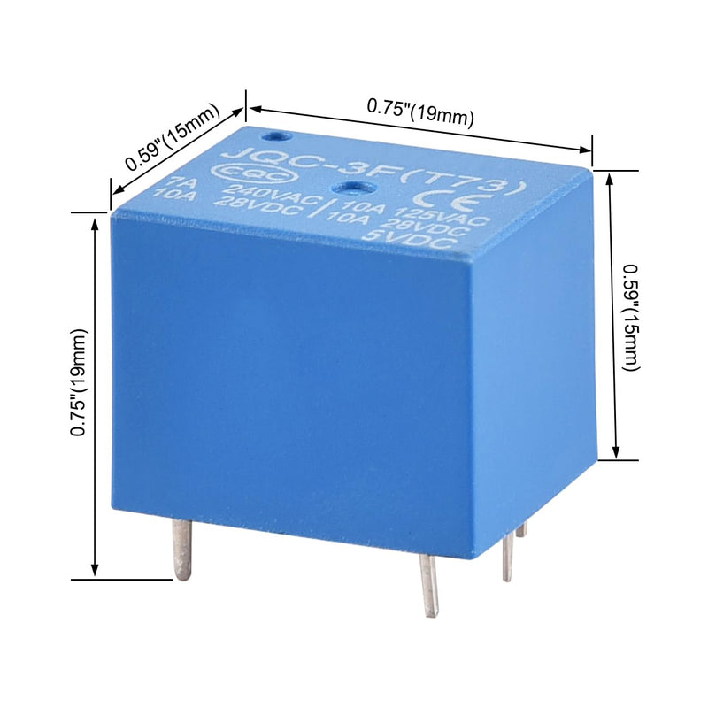 Heschen PCB relay, JQC-3F(T73), DC5V coil, SPDT, 7A 240VAC, 5 pin terminals, 5 pieces