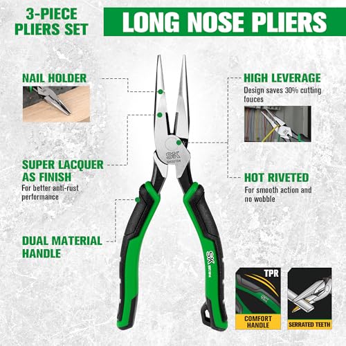 SK Pliers Set, 9.5'' Linesman, 8'' Diagonal & Needle Nose Pliers, 3-Piece 3-Piece Pliers Set