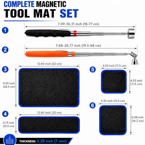 6-Pc Magnetic Tool Mat Set & Magnetic Tool Pad, Pickup Tools