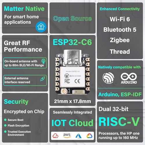 diymore 2PCS for ESP32-C6 Development Board - 2.4GHz WiFi 6, Bluetooth 5.3, Zigbee, Thread (802.15.4) for IoT Projects, Smart Home and Prototyping 2 pieces ESP32 C6