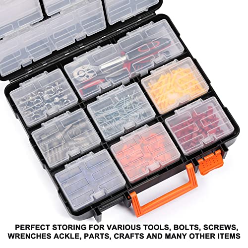 Mayouko 16 Compartments Detachable Toolbox Organizer,Hardware Organizer Box with Removable Sections,Carrying Storage Case for Patts,Screws,Bolts,Nuts,Toys 13.5"L x 12"W x 5"H