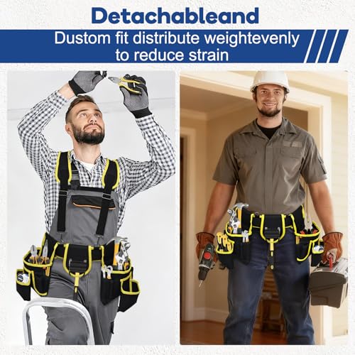 Tool belts for men - multi-functional detachable adjustable tool belt with shoulder strap magnetic wristband set, suitable for electricians and carpenters。 (black and yellow) Black and Yellow one size