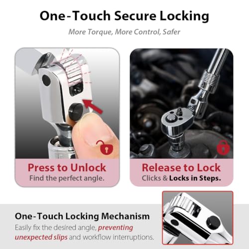 FIRSTINFO 1/2" Drive Extendable Ratchet Wrench, 72-Tooth Flex-Head Locking 1/2-Inch Drive