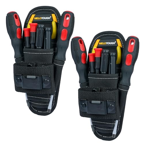 2PCS Small Tool Pouch, Min Work Organizer Tool Pouch and Knife Holder with Hammer Holder+ 1 PCS Metal Belt Clip - fits up to 3 inch Belts
