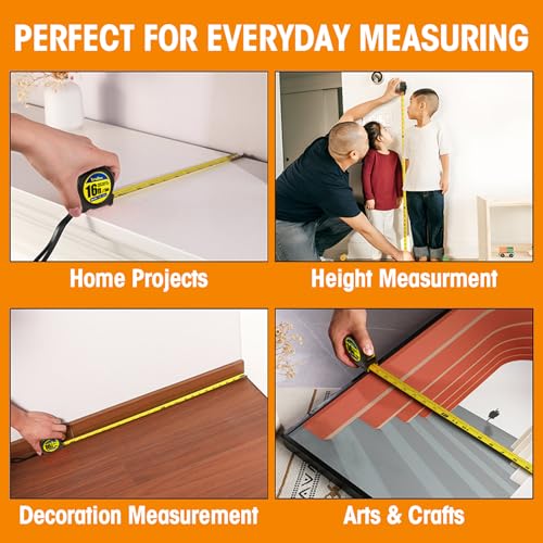 Tape Measure 16 ft, 8 Pack Bulk Easy Read Measurement Tape, Self-Locking Measuring Tape Retractable 16 FT by 1 in