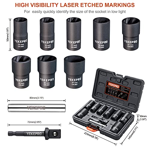 10PCS Lug Nut Removal Tool, 1/2" Drive Bolt Extractor Kit 10-Piece Twist Socket Set