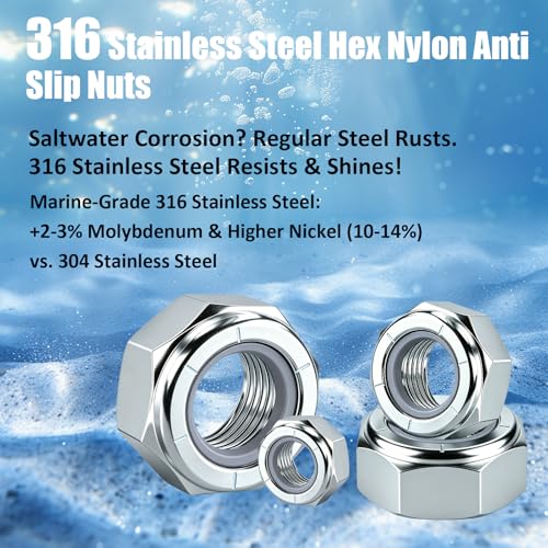 137 Pack Nylon Insert Lock Nuts 316 Stainless Steel Marine Grade Nuts Kit 137 8Size