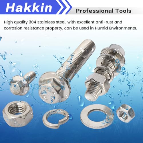 Hakkin 248Pcs Flanged Hex Bolts M6 M8 M10 Metric Bolt Assortment, Flange Hex Bolts and Nuts Kit M6 Bolt M8 x 1.25 M10-1.5 Stainless Steel Hex Head Screws Nuts Washers Assortment Kit A M6 M8 M10 Flanged Hex Head Silver (248pcs)