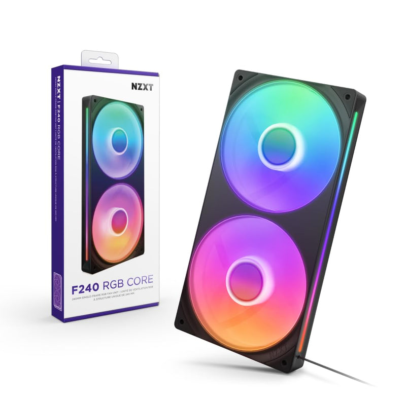 NZXT F240 RGB Core - 240mm Single-Frame Fan Unit with 2 x 120mm RGB Fans - Speed & Lighting Control - High Static Pressure & Airflow - Fluid Dynamic Bearings - 8 aRGB LEDs Per Fan - Black 2x 120mm RGB Single Frame