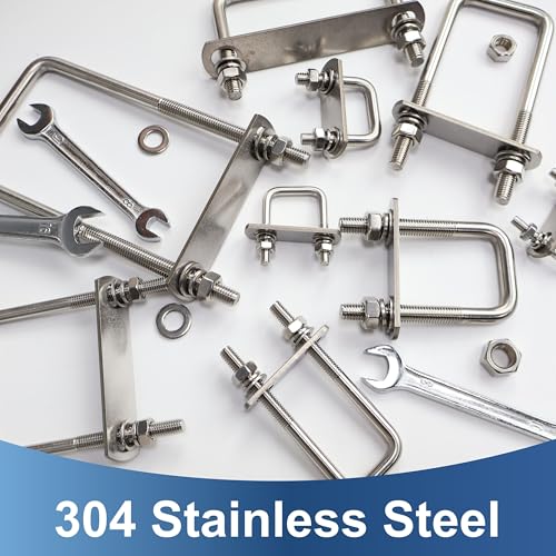 4 Pcs M10 Square U Bolts 4 Inch Wide, 3/8" x 4"W x 6" L M10 x 4"W x 6"L