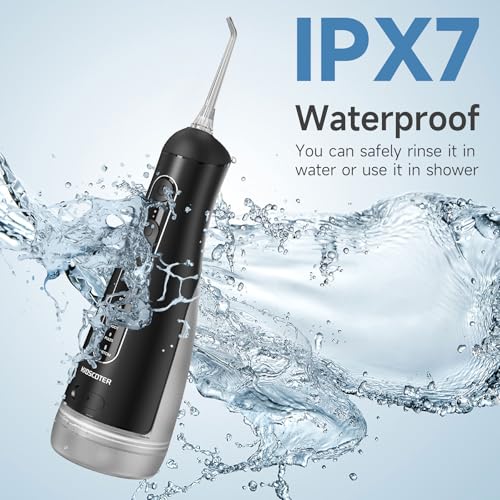 Dental Floss with Removable Washable Tank, 5 Modes, Rechargeable Cordless Oral Irrigator, 300ml, Portable Dental Floss, IPX7 Waterproof for Home and Travel, Black Premium Black