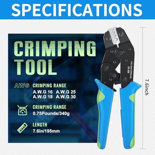 6PCS Crimping Tool Set - Ratchet Wire Crimper Tool for Heat Shrink,Insulated Nylon,Non-Insulated,Open Barrel Terminals,Ferrule Wire End,Solar Connectors Wire Crimper Set