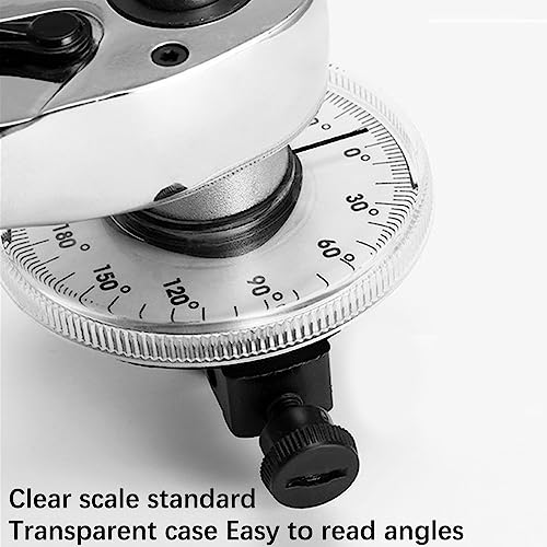Car Rotary Protractor, Protractor with 0-360° Scale, Torsion Wrench 1/2 Inch with Adjustable Arm for Cylinder Head Screws Nuts