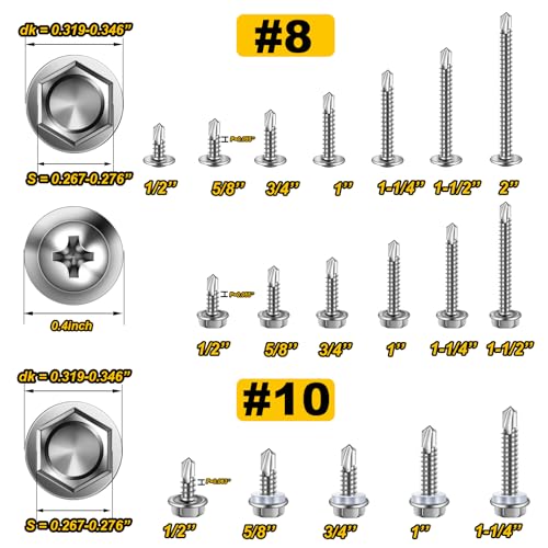 Mywish 430PCS Self Tapping Screws for Metal Assortment Kit & (150Pcs) #8 x 2 Self Tapping Screws, Tek Self Drilling Mouting Screw for Metal Plastic Wood, Fast Tapping, 410 Stainless Steel