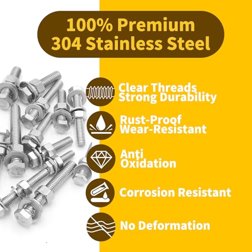 246Pcs Hex Bolts and Nuts Assortment Kit,1/4-20,5/16-18,3/8-16 Stainless Steel Assorted Hex Head Bolts and Nuts,Flat & Lock Washers Set,Fully Threaded,for Home, Auto,Electronic & Industrial Repair 1/4,5/16,3/8