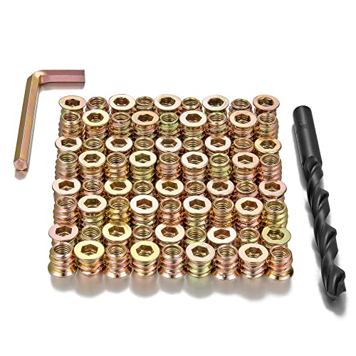 160Pcs 1/4"-20 Hex Nut Inserts 4 Size Wood Threaded Fastener for Furniture 160 Pcs 1/4"-20 x 10/15/20/25mm