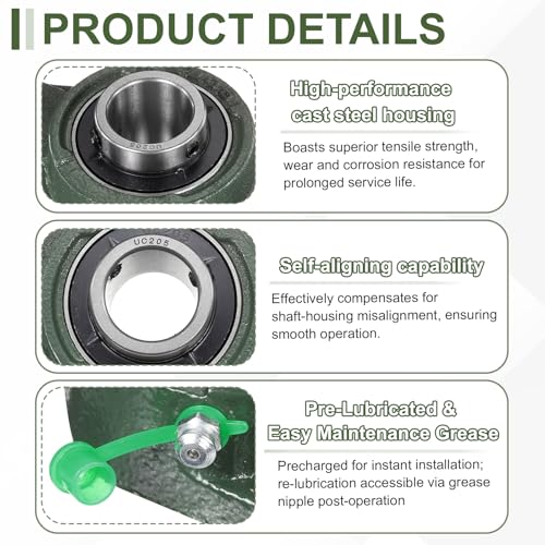 sourcing map UCFL205 Pillow Block Bearings, 25mm Bore Self Alignment, Solid Cast Iron Base, Chrome Steel Flange Mounted Pillow Block Ball Bearing, (ABEC3) UCFL205 (25mm)