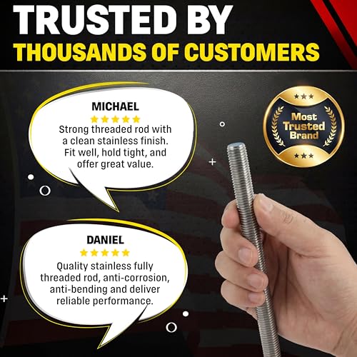 Chenango Supply 1/4-20 x 3, 304 Stainless Steel Fully Threaded Rod 1/4-20 x 3ft (5 Pack)