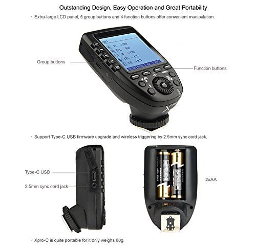 Godox Xpro-C TTL Wireless Flash Trigger Compatible for Canon EOS Cameras, Support 1/8000s HSS, 5 Dedicated Groups Buttons, Large Dot-Matrix LCD Display